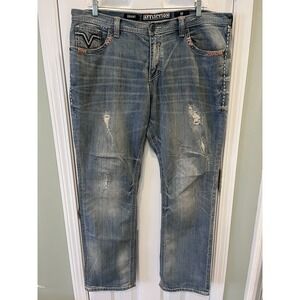 Affliction Buckle Black Premium Grant Loose Fit Jeans 42x34 Mens Blue Denim